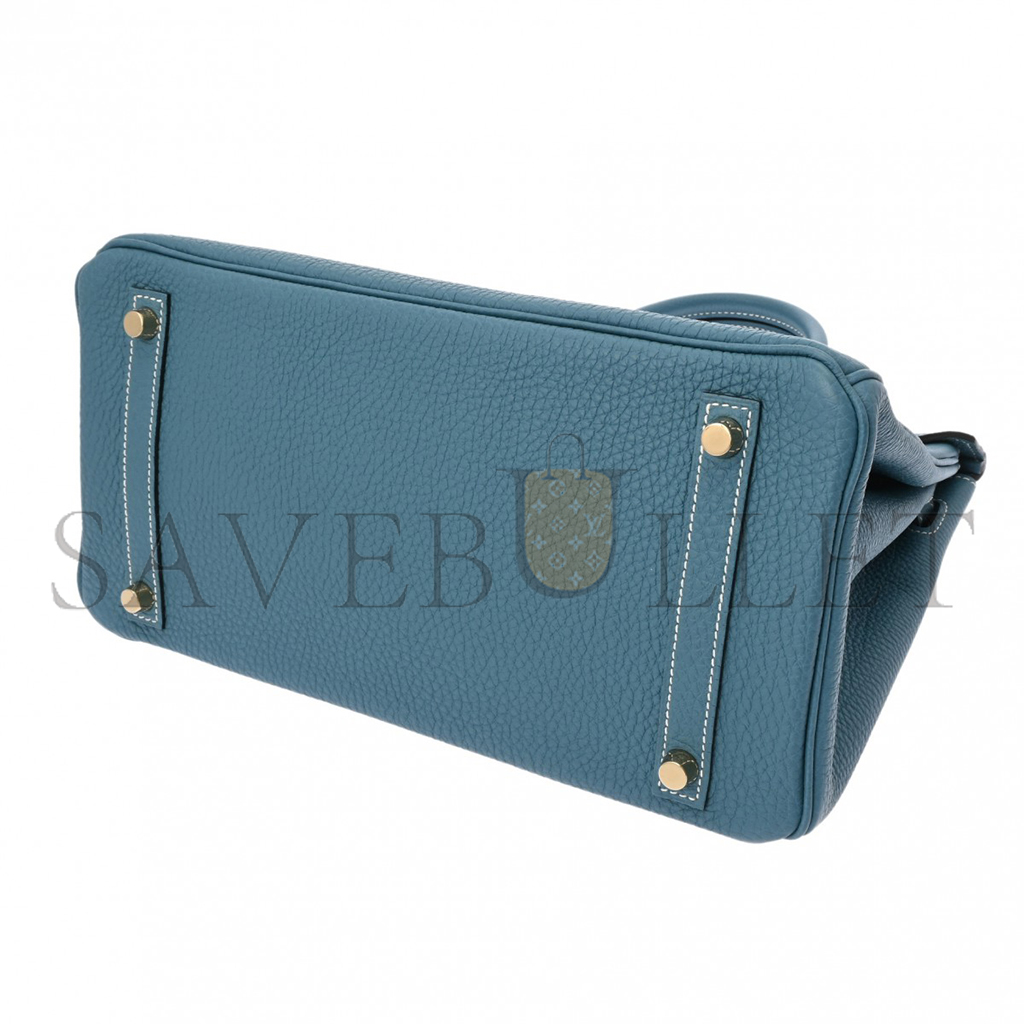 H**mes master birkin 30 togo leather denim blue lemon yellow gold buckle handbag 627751 (30*23*15cm)